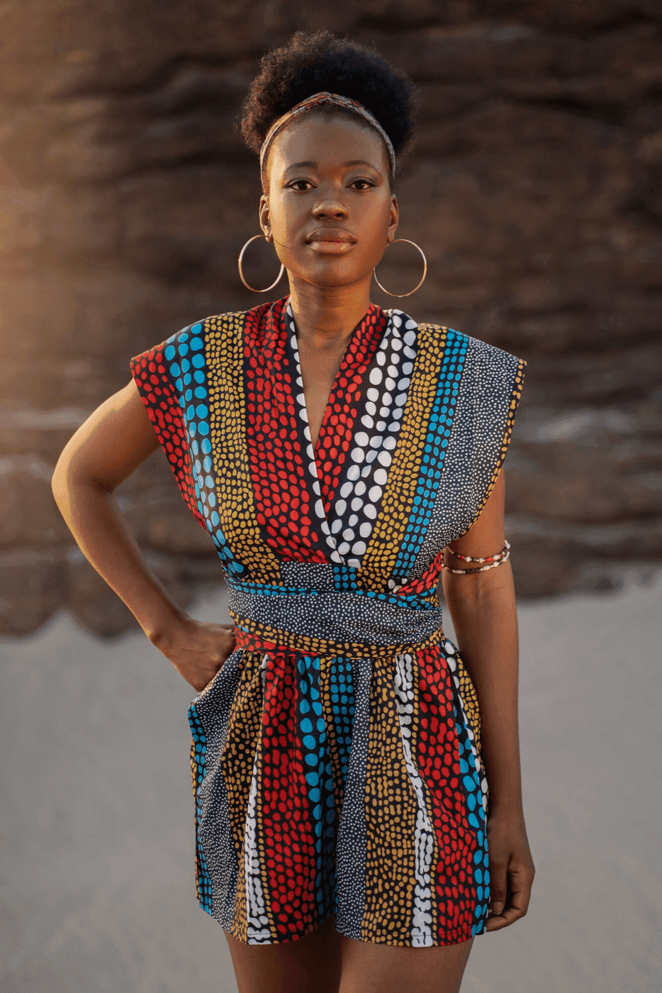 Model in a bold Ankara-print outfit